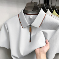 锦氨冰丝无痕半拉链polo衫男款2026夏季新款翻领透气短袖男士T恤