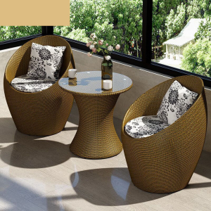 藤椅三件套阳台小桌椅一桌两椅茶几组合庭院户外休闲 鸟巢2椅+1桌[金色]