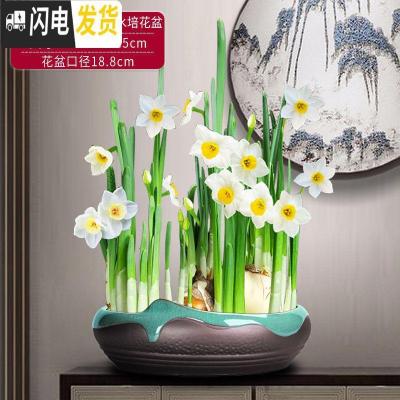 三维工匠新中式禅意铜钱水仙花专用水培花盆载植物好养创意陶 哥窑绿828惊涛骇浪(中)水培花盆(不含水仙) 20-花盆容器