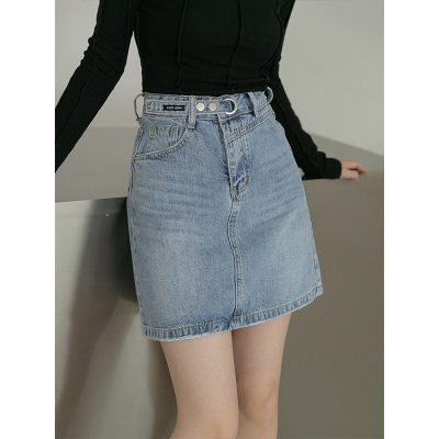 暖青汇LOVHYNW蓝色牛仔半身裙女春季2021新款复古高腰显瘦a字短裙子