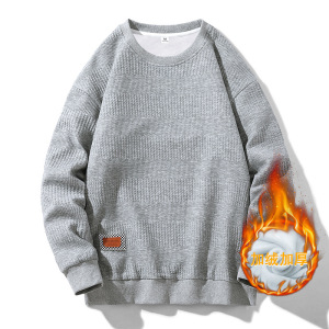 秋冬男装圆领加绒保暖卫衣提花超柔绒休闲韩版潮流百搭男士打底衫