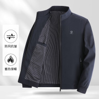 秋冬男士立领徽章款防风夹克衫青年时尚纯色品质修身外套男
