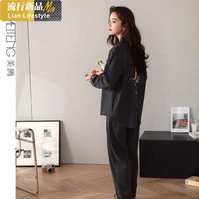 恋名媛新款情侣睡衣棉春秋季薄款休闲家居服男女可穿开衫两件棉韩版睡衣