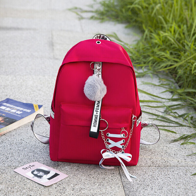 新款新款帆布蝴蝶结可爱双肩背包女韩版校园初中学生简约百搭原宿书包SN8885SN1951-定制红色-1011加毛球挂件红色-1011加毛球挂件