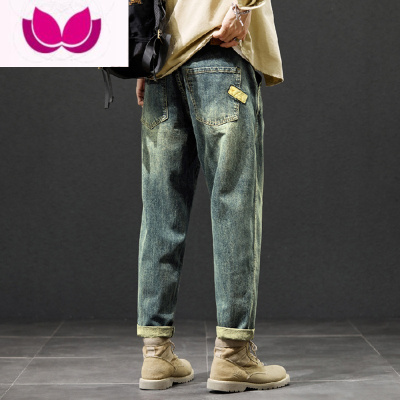 七斓美式复古牛仔裤男款潮牌直筒宽松2022新款做旧休闲哈伦裤子