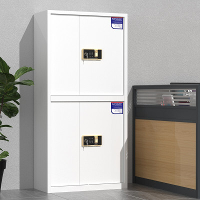 绵冠保密柜文件柜双保险铁皮柜办公资料柜档案柜钢制防盗密码柜灰白 指纹锁通双节带抽保密柜