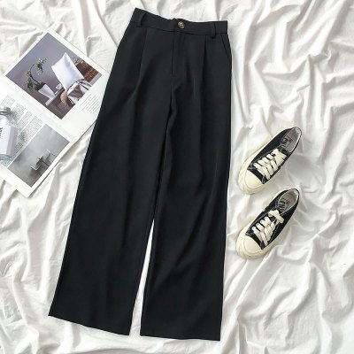语娄高腰西装裤女超火显瘦纯色设计感小众宽松阔腿百搭复古高端黑裤子2021西裤