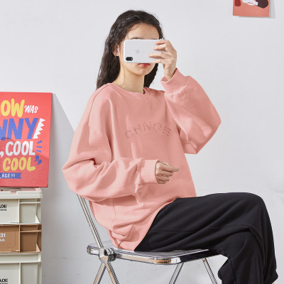 [3件8.5折76.4元,叠加优惠券]唐狮年圆领字母刺绣卫衣女加绒冬季新款时尚简约韩版宽松上衣