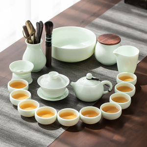 苏氏陶瓷(SUSHI CERAMICS)翡翠玉功夫茶具套装三才盖碗泡茶壶茶洗茶叶罐六君子大套礼盒装