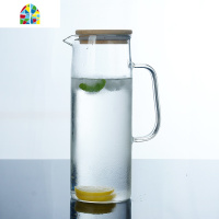 耐热可高温冷水壶玻璃水壶凉水壶大容量花茶壶水杯扎壶果汁壶套装 FENGHOU 1500ml竹盖壶+4方杯+竹排