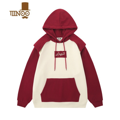 YANXU美式情侣装秋季潮牌一长一短刺绣连帽卫衣男感外套roora