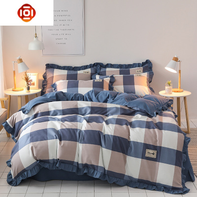 棉四件套公主风亲肤春秋款棉水洗棉双人床上用品网红床单被套床品套装三维工匠