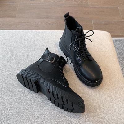 枫述黑色马丁靴女短靴秋冬英伦风平底学院短筒靴潮ins酷帅气透气百搭