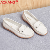 奥康女鞋春秋季休闲皮鞋女牛皮透气豆豆鞋软底护士鞋中年妈妈鞋