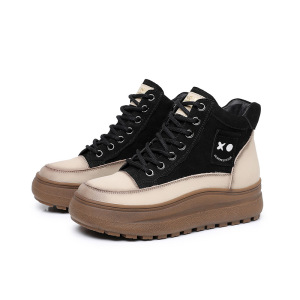 靴子女秋冬短靴真皮马丁靴拼色复古女鞋头层牛皮民族风运动鞋