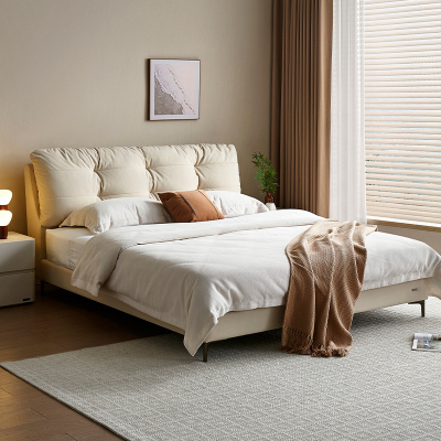 全友家居2024新款奶油风1米8双人床主卧猫抓绒布艺软包大床