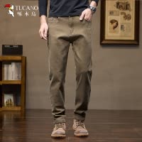 啄木鸟男士黄色牛仔裤春秋款直筒修身弹力宽松2025新款休闲裤子男