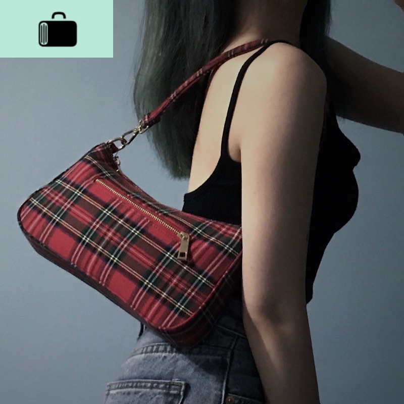 自制款 复古红格子/纯色法棍包腋下包单肩手提包斜挎包NEW LAKE女士单肩包