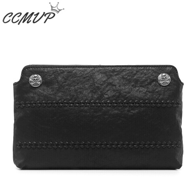 CCMVP品牌自营质量保证-CCMVP休闲品牌头层牛皮手男士信封潮男手拿骷髅头编织手抓夹铆钉编织信封·默认颜色