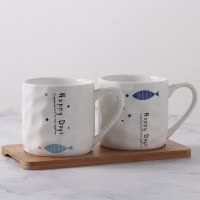 刷牙杯子 洗漱杯陶瓷漱口杯情侣套装牙刷杯一对牙杯卫生间簌口杯 三维工匠 (鱼群+群鱼上游+木托)三件套