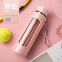 家柏饰(CORATED)玻璃杯带盖防摔泡茶杯男士双层过滤家用水杯便携杯子女随手杯 粉红色420ML