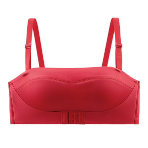 无肩带内衣女红色本命年结婚新娘小胸聚拢隐形抹胸浪莎文胸罩备婚