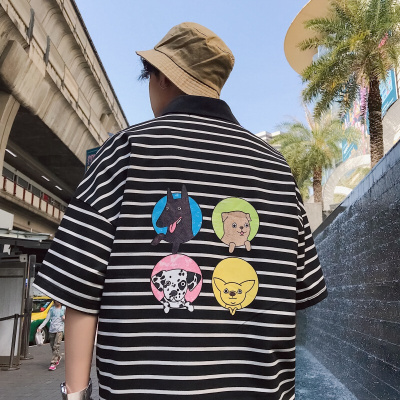 梵克公牛2021年夏季短袖T恤韩版POLO衫港风条纹短袖T恤男