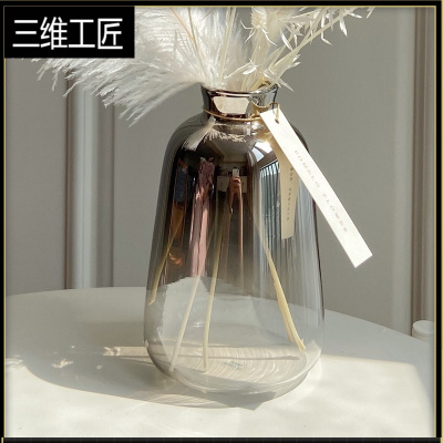 羽毛花束清新芦苇干花摆件桌面橱窗房间客厅摆设ins家居装饰网红三维工匠花瓶人工吹制，少许纹痕无法避免干花包