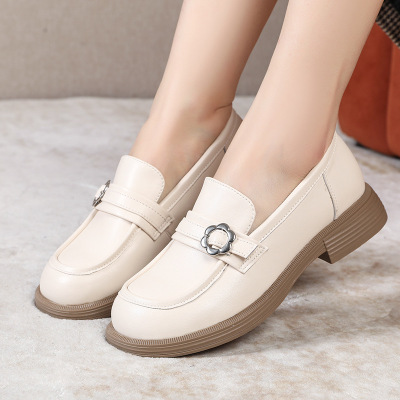 真皮乐福鞋女秋季新款女英伦风小皮鞋一脚蹬女鞋复古四季单鞋