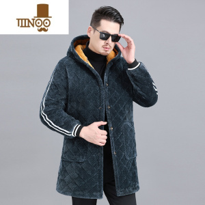 YANXU加绒加厚罩衣男士冬季棉服宽松中长款保暖夹棉耐脏工作服棉衣外套