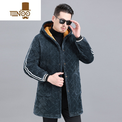 YANXU加绒加厚罩衣男士冬季棉服宽松中长款保暖夹棉耐脏工作服棉衣外套