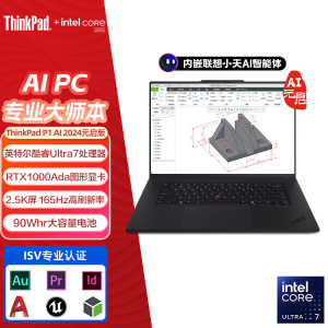 ThinkPad P1隐士 16CD 2024 AI元启 移动图形工作站游戏笔记本电脑(UItra7-155H RTXA1000 32G内存 1T固态 2.5K屏)质保3年