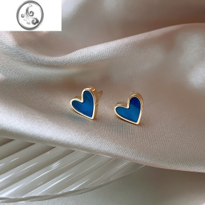 JiMi蓝色爱心耳环女韩国气质网红925银针耳钉小巧精致少女心甜美耳饰 均色