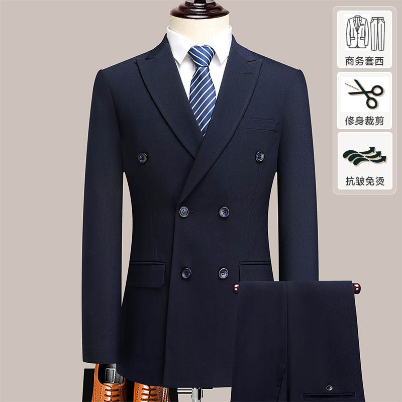 开叉双排扣套装西服男士商务西装韩版修身正装婚礼结婚西服套西男_395