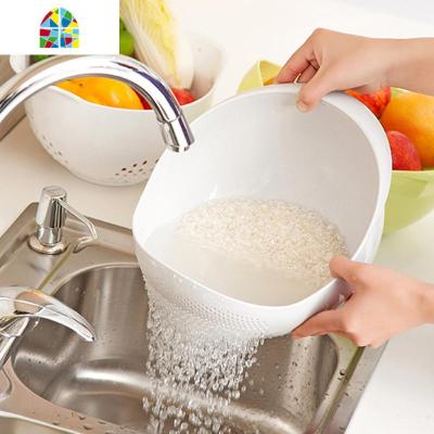 加厚淘米篮洗菜盆塑料洗米篮家用淘米箩创意水果沥水筐洗米筛 FENGHOU 小号白色加厚款洗菜篮洗菜篮