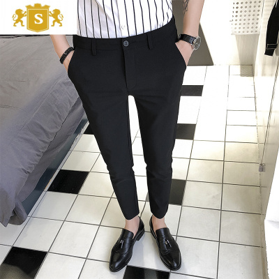 SUNTEK小西裤发型师免烫裤子男修身韩版英伦9分小脚裤潮流休闲裤九分裤西裤