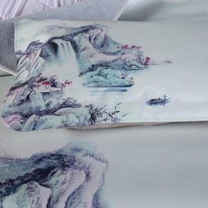 家柏饰(CORATED)山水古画彩绘席子水牛皮凉席1.5米1.5米1.8米三件套头层