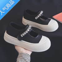 SUNTEK夏季厚底魔术贴帆布鞋女2023新款夏款一脚蹬布鞋玛丽珍小白鞋单鞋