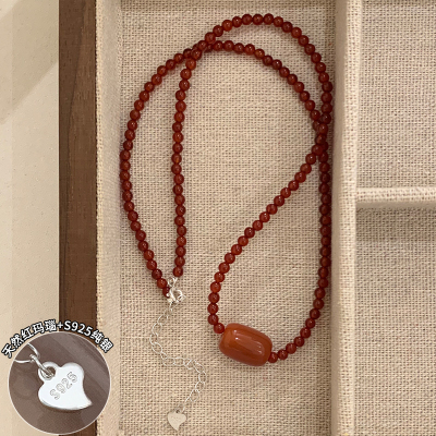 天然红玛瑙转运珠项链女款2025新款显白轻奢小众锁骨链配饰送女朋友老婆情人节七夕生日礼物