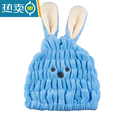 敬平干发帽女2021新款儿童干发帽宝宝女童速干家用乾发帽免吹小孩短发 蓝色兔耳朵