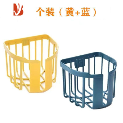 三维工匠免打孔圆形卫生纸置物架子卫生间纸巾盒壁挂式厕所放厕纸架卷纸盒 +[黄色+蓝色]+贴片2个