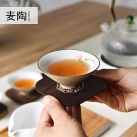 美帮汇功夫茶具茶盘零配件杯托小杯垫 黑檀木实木古铜茶垫隔热茶托