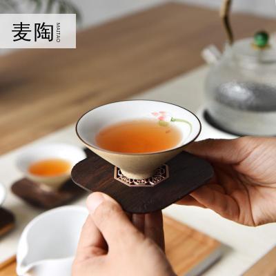 美帮汇功夫茶具茶盘零配件杯托小杯垫 黑檀木实木古铜茶垫隔热茶托