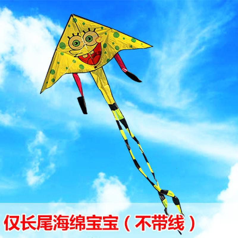 潍坊风筝卡通儿童成人风筝微风易飞风筝线轮海绵宝宝风筝创意 三维工匠 长尾海绵宝宝+22双把黄轮500米线(选项为准)