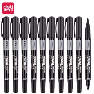 得力(deli)细杆双头0.5mm/1.2mm物流快递油性记号笔勾线笔会议签字笔马克笔红色12支/盒 S831