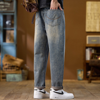 男士夏季牛仔裤 复古水洗做旧无弹潮牌轻薄 宽松哈伦长裤