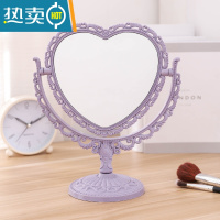 敬平欧式台式化妆镜子 新款复古镜子 双面梳妆镜简约大号便携公主镜子便携式用镜 紫色