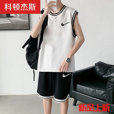 科顿杰斯新品经典断钩无袖背心运动套装男潮ins夏季薄款短裤韩版潮流宽松休闲