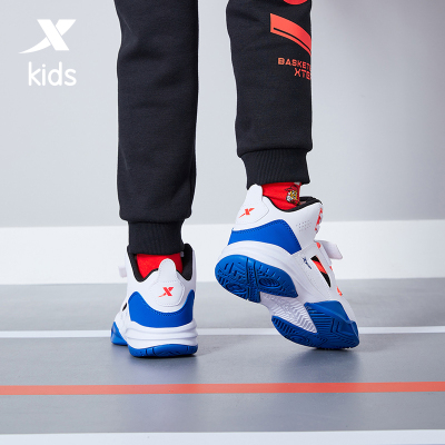 特步儿童2021年春季新款男童篮球鞋防滑耐磨运动鞋中大童高帮鞋子