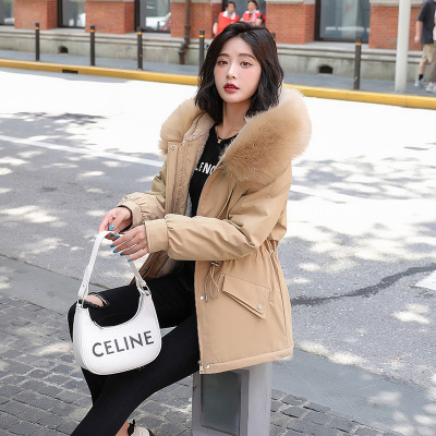 2024年冬装新款可拆卸毛领宽松连帽抽绳加绒加厚派克服显瘦外套女